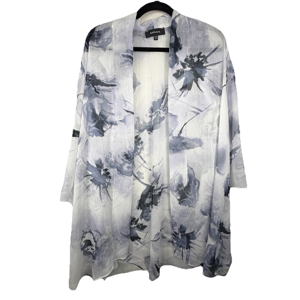 R&M Richards Size 14 Open Front Cardigan Sheer Sleeves Evening Women Floral